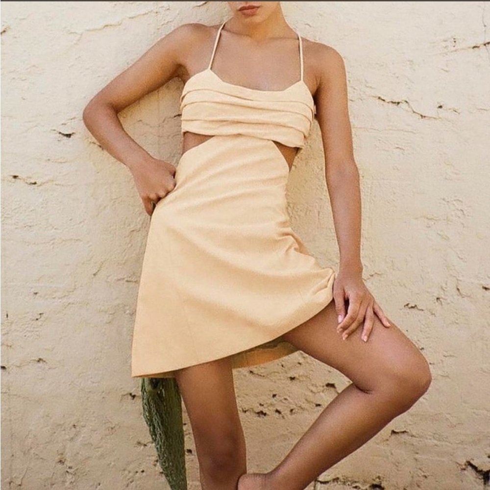 Zara Beige Cutout Slip Dress